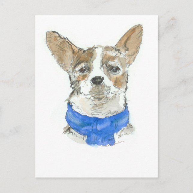 Chihuahua Hund Watercolor Postcard Vykort (Framsida)