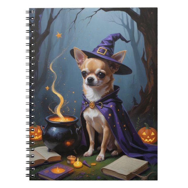 Chihuahua Hund Whimsical Halloween-målning Anteckningsbok (Framsidan)