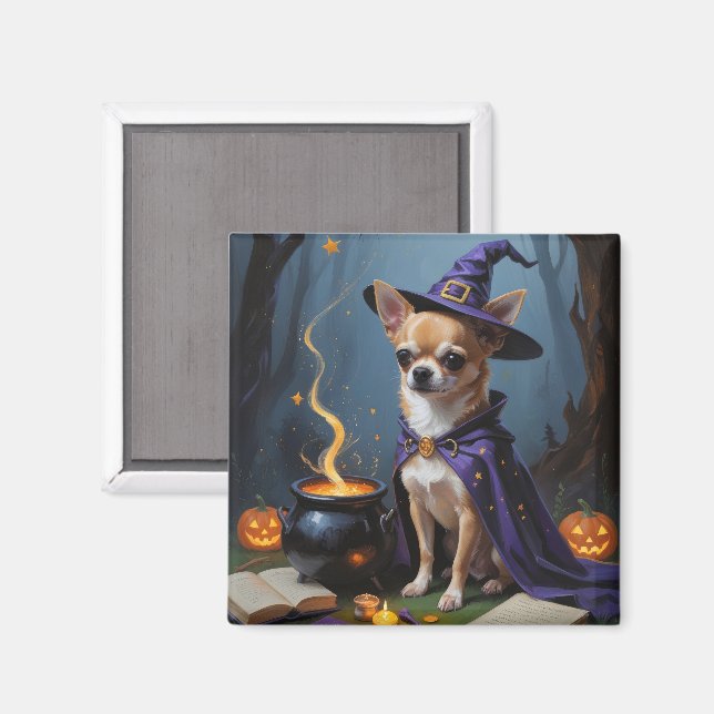 Chihuahua Hund Whimsical Halloween-målning Magnet (Front/Back)
