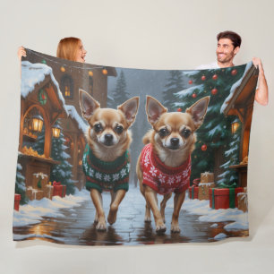 Chihuahua Hundar Jul Snö Högtid Fleecefilt
