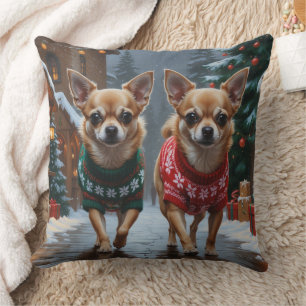 Chihuahua Hundar Jul Snö Högtid Kudde