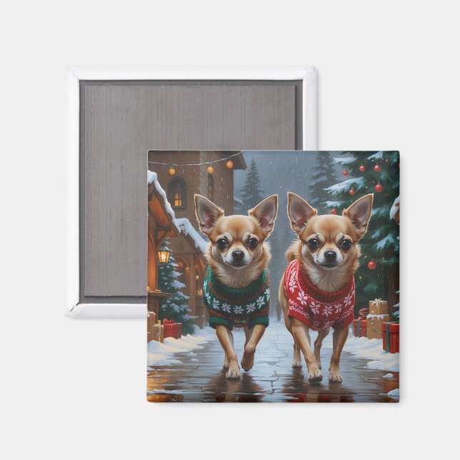 Chihuahua Hundar Jul Snö Högtid Magnet (Front/Back)