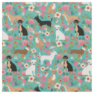 Chihuahua hundar vintage blommigt turkos tyg