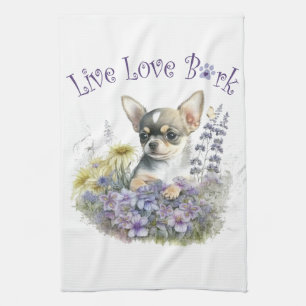 Chihuahua Hundmamma Blommig Kökshandduk