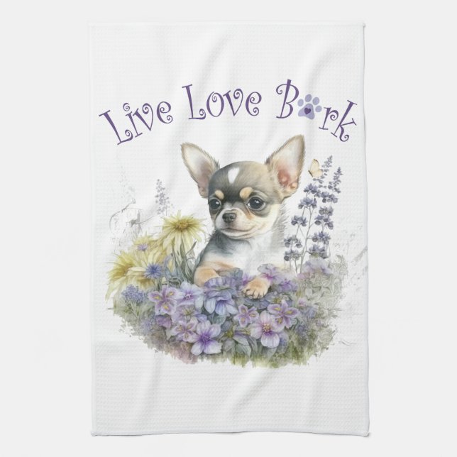 Chihuahua Hundmamma Blommig Kökshandduk (Vertikal)