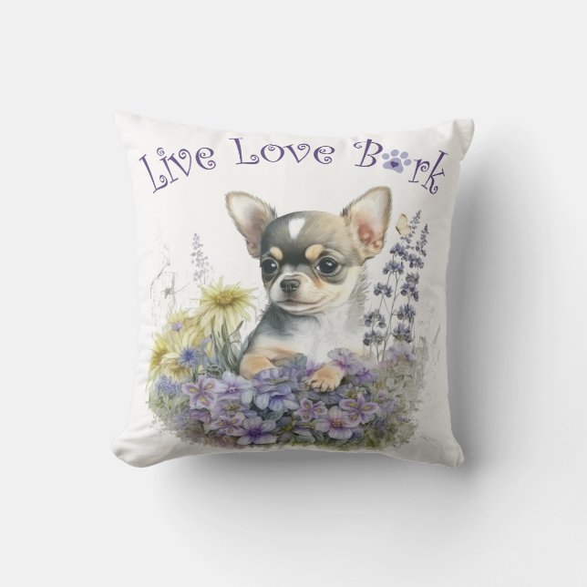 Chihuahua Hundmamma Blommig Kudde (Framsida)