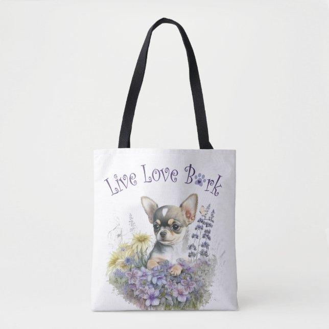 Chihuahua Hundmamma Blommig Tygkasse (Framsida)