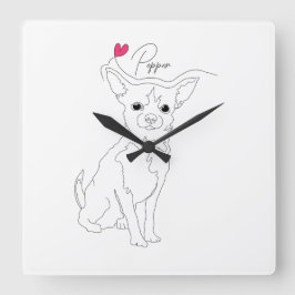 Chihuahua Husdjurs Linje Konst med Namn Fyrkantig Klocka
