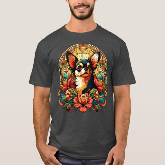 Chihuahua i Art nouveau Blommigt Stil T Shirt