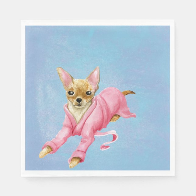Chihuahua i Bathrobe Hund Lunch Napkins Pappersservett (Framsidan)
