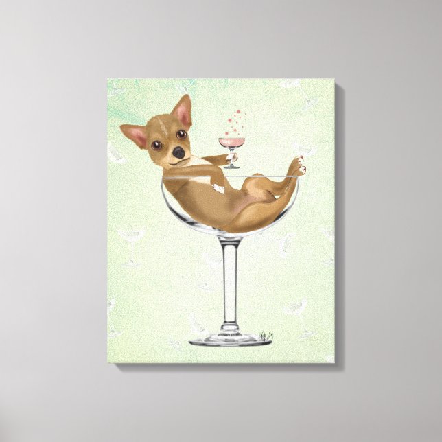 Chihuahua i Cocktail Glass Canvastryck (Framsida)