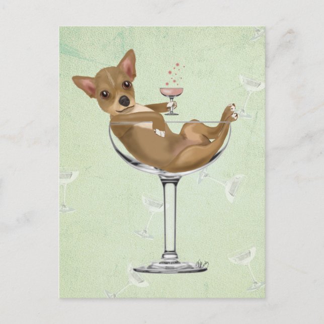 Chihuahua i Cocktail Glass Vykort (Framsida)