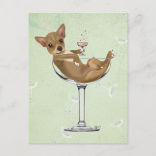 Chihuahua i Cocktail Glass Vykort