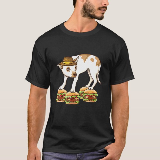 Chihuahua i en balancing på hamburgers Dank Member T Shirt (Framsida)