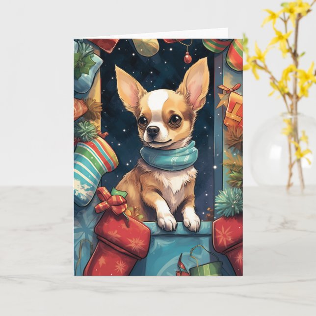 Chihuahua i en julklapp kort (Gul blomma)