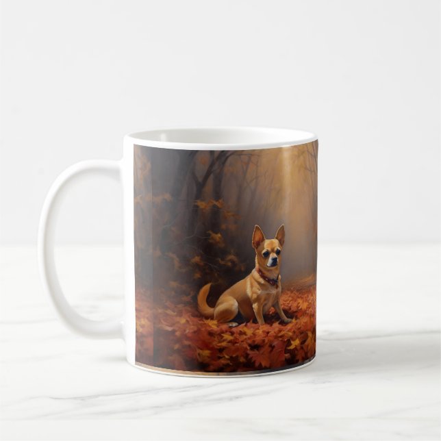 Chihuahua i Höst löv Fall Inspire Kaffemugg (Vänster)