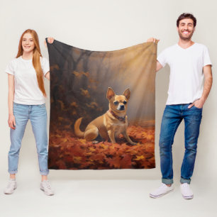 Chihuahua i höstlöv fall inspirerar fleecefilt