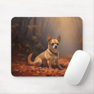 Chihuahua i höstlöv fall inspirerar musmatta