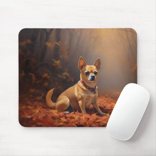 Chihuahua i höstlöv fall inspirerar musmatta (Med mus)