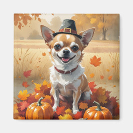 Chihuahua i höstlöv tackgivande konst magnet