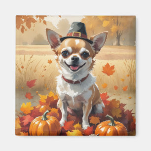 Chihuahua i höstlöv tackgivande konst magnet