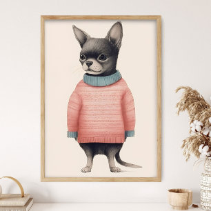 Chihuahua i rosa tröja, Rolig hunddekor, Mysig  Poster