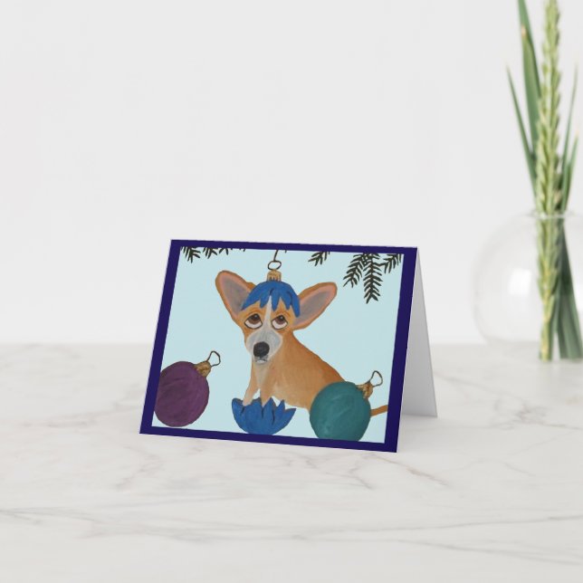 Chihuahua i trasig julgranskula inbjudan (Framsida)