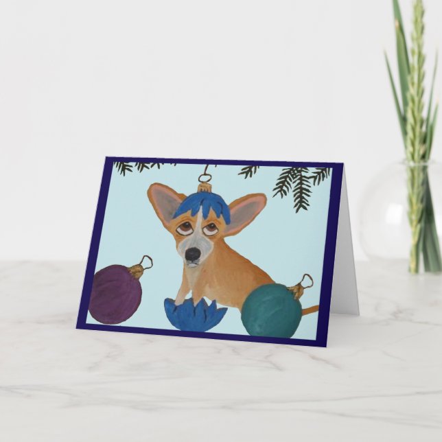 Chihuahua i trasig julgranskula kort (Framsida)