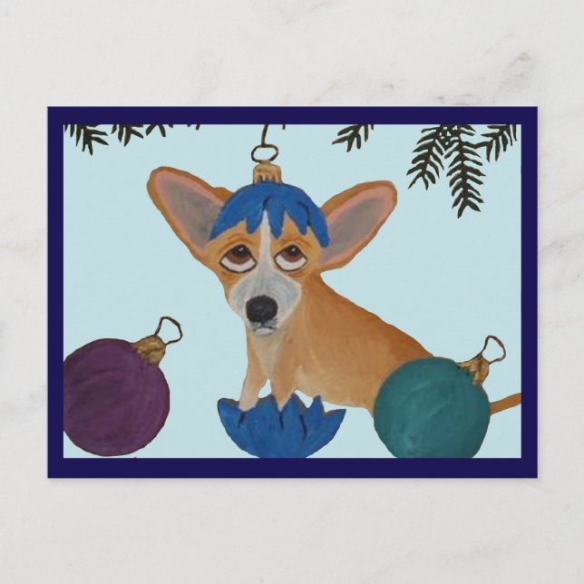 Chihuahua i trasig julgranskula vykort (Framsida)
