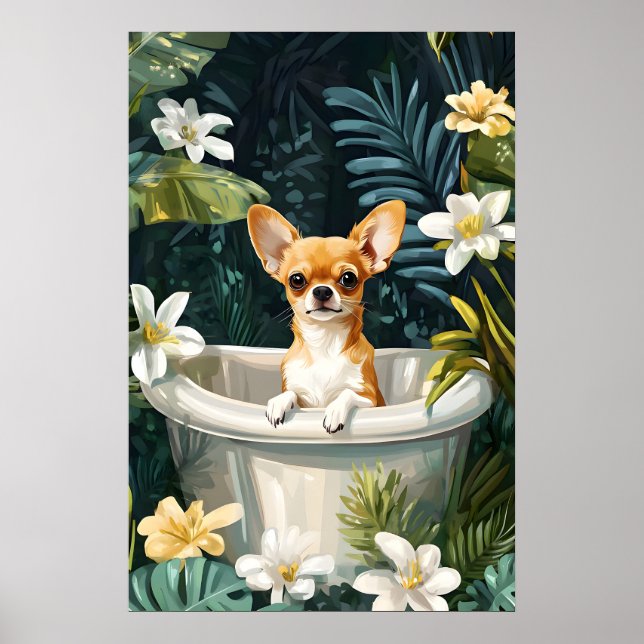 Chihuahua In Bathtub Poster, Funny Dog Poster (Framsidan)