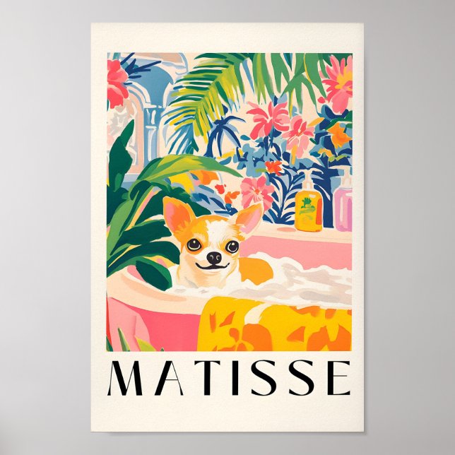 Chihuahua in Bathtub Print, Dopamin Decor, Hund Ar Poster (Framsidan)