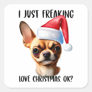Chihuahua, jag bara fryser julen i Kärlek OK Julaf Fyrkantigt Klistermärke