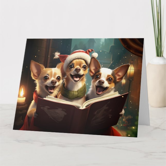 Chihuahua jul Carolers Roligt Helgdag Kort (Framsida)