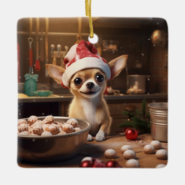 Chihuahua jul Cookies Festive Helgdag Julgransprydnad Keramik (Framsida)