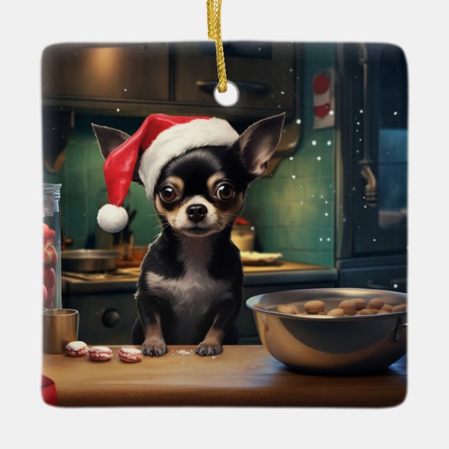 Chihuahua jul Cookies Helgdag Julgransprydnad Keramik (Framsida)