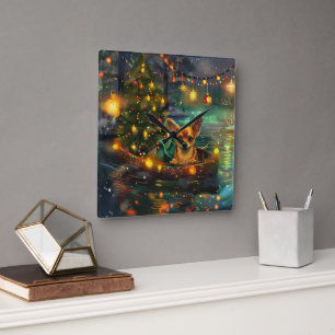 Chihuahua Jul Festive Voyage Fyrkantig Klocka