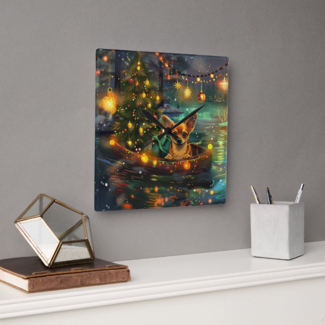 Chihuahua Jul Festive Voyage Fyrkantig Klocka (Kontor)