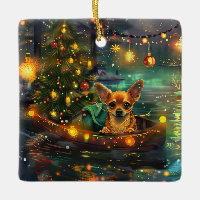 Chihuahua Jul Festive Voyage Julgransprydnad Keramik (Framsida)