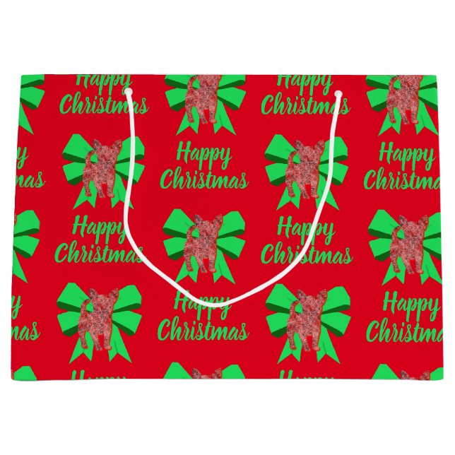 Chihuahua jul - Hund och Grönt Bow Large Gift Bag (Framsidan)