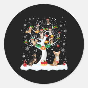 Chihuahua jul Julafton Träd Hund älskare Manar Kvi Runt Klistermärke