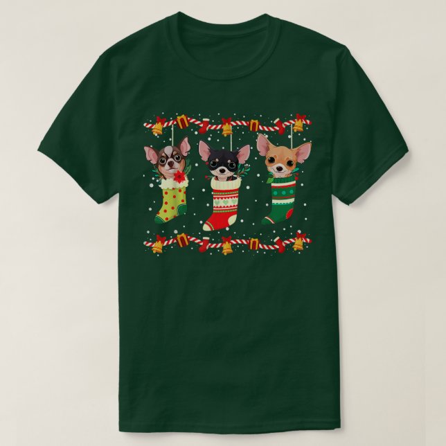 Chihuahua jul Ljus Funny Julafton Hund älskare T Shirt (Design framsida)