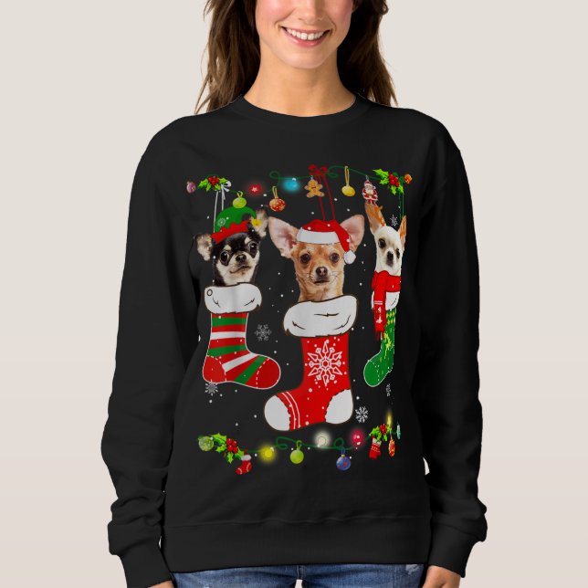 Chihuahua jul Ljus Gift Funny Julafton Hund Lov T Shirt (Framsida)