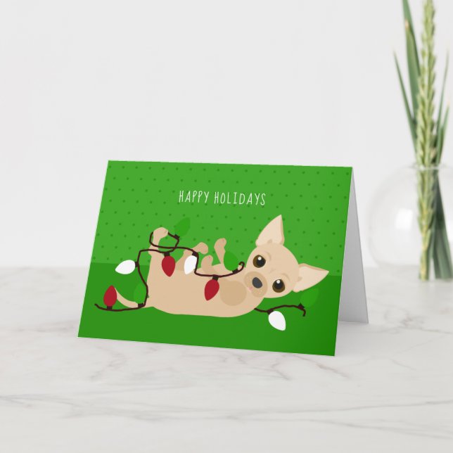 Chihuahua jul Ljus Grönt Helgkort (Framsida)