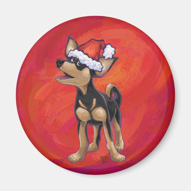 Chihuahua jul på röd magnet (Framsidan)