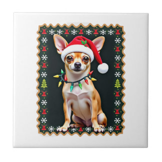 Chihuahua jul Santa ful jultröja hundälskare X Kakelplatta