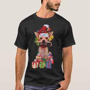 chihuahua jul Santa Hat Julafton Ljus chihuahu T Shirt