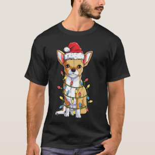 Chihuahua jul Santa Hat Julafton Träd Ljus Hund T Shirt