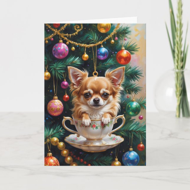 Chihuahua jul teacup ornament konst kort (Framsida)