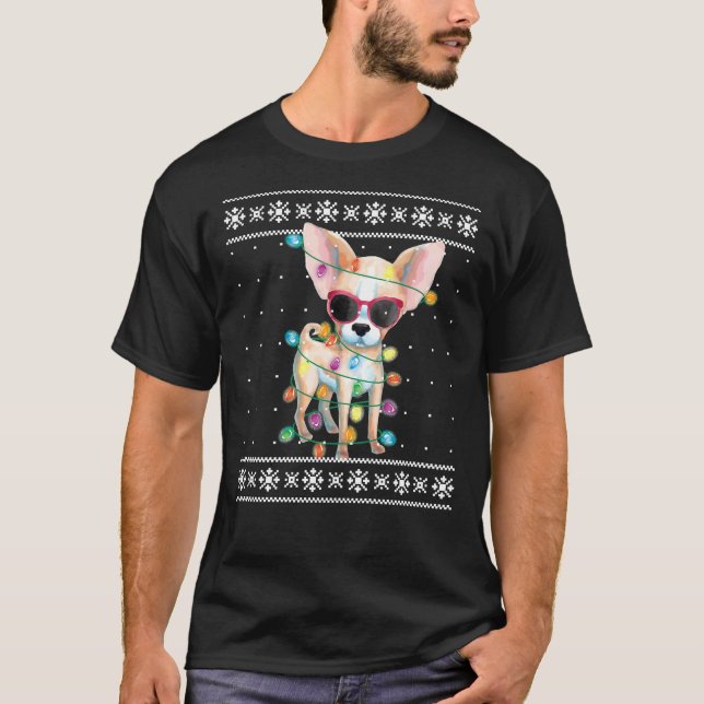 Chihuahua jul, ugglatt sötare för kvinnor, Hund Mo T Shirt (Framsida)