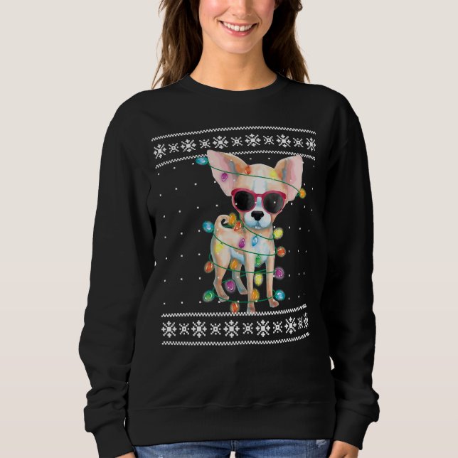 Chihuahua jul, ugglatt sötare för kvinnor, Hund Mo T Shirt (Framsida)